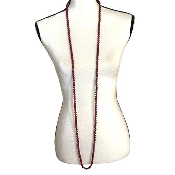 Extra Long Red Howlite Bead Necklace Continuous 58" Exotic Jewelry Earthy Stone - Picture 4 of 9